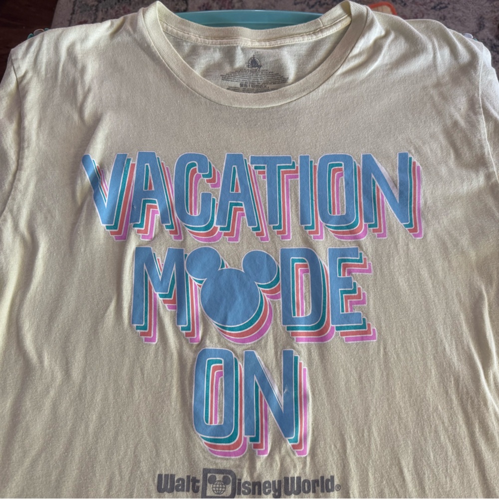 Disney Cream T-Shirt with Blue and Pink Graphic